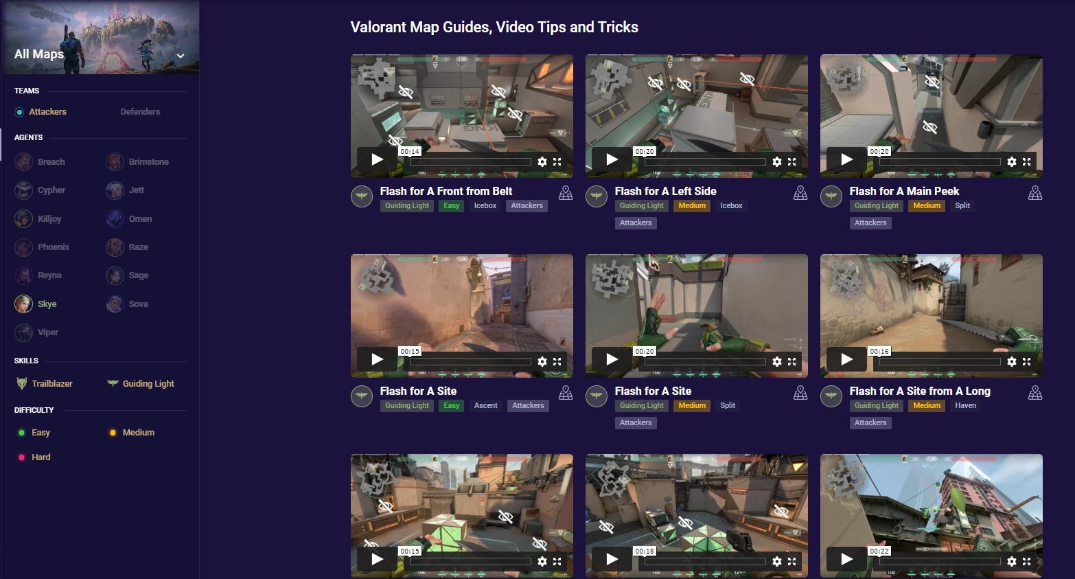 Valorant video guides page