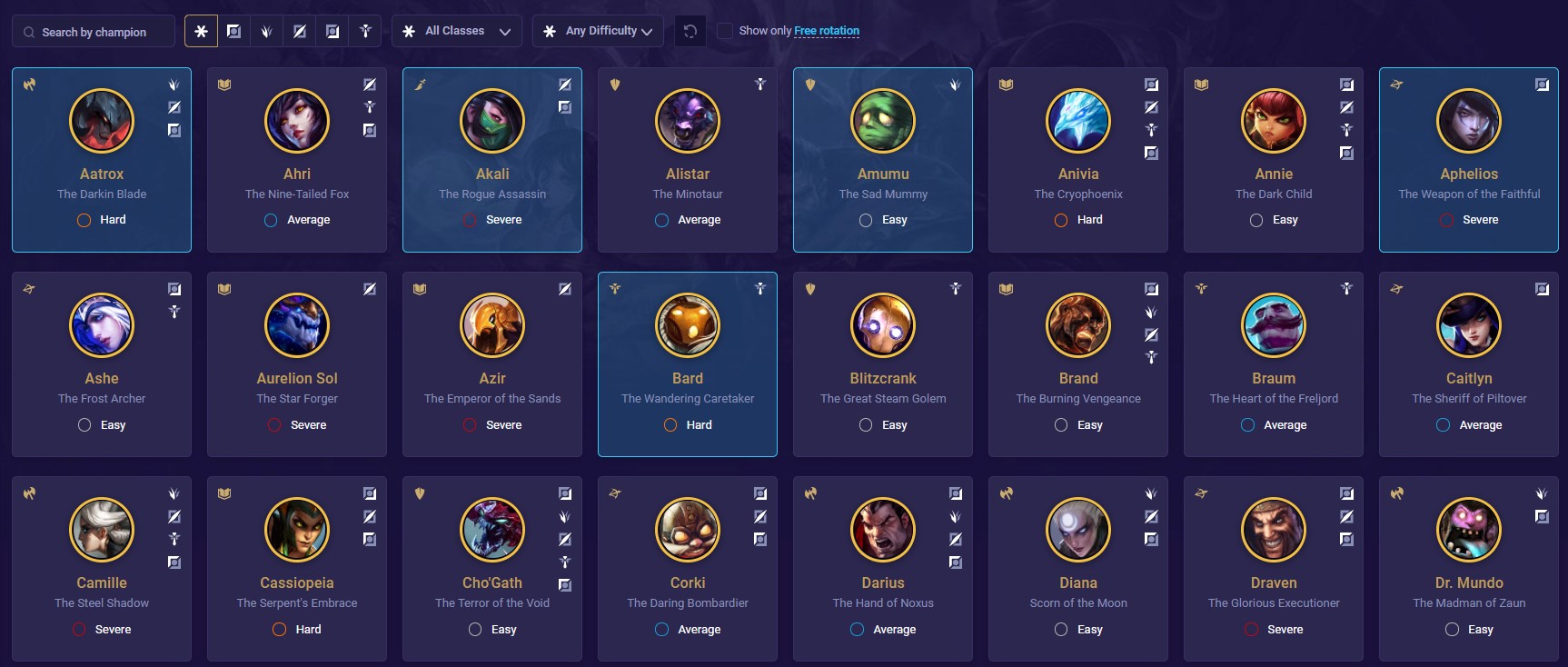 Champion pages example (LoL)