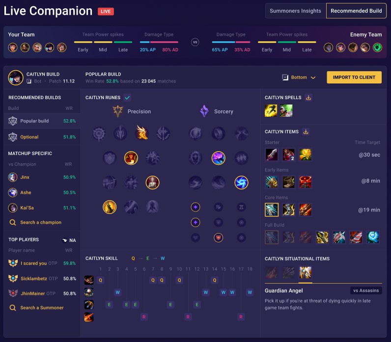 Live Companion recommended build tab