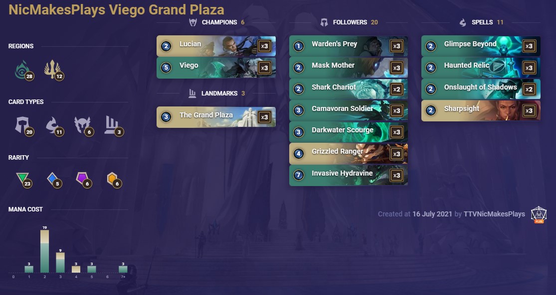 NicMakesPlays Viego Grand Plaza (LoR Deck)