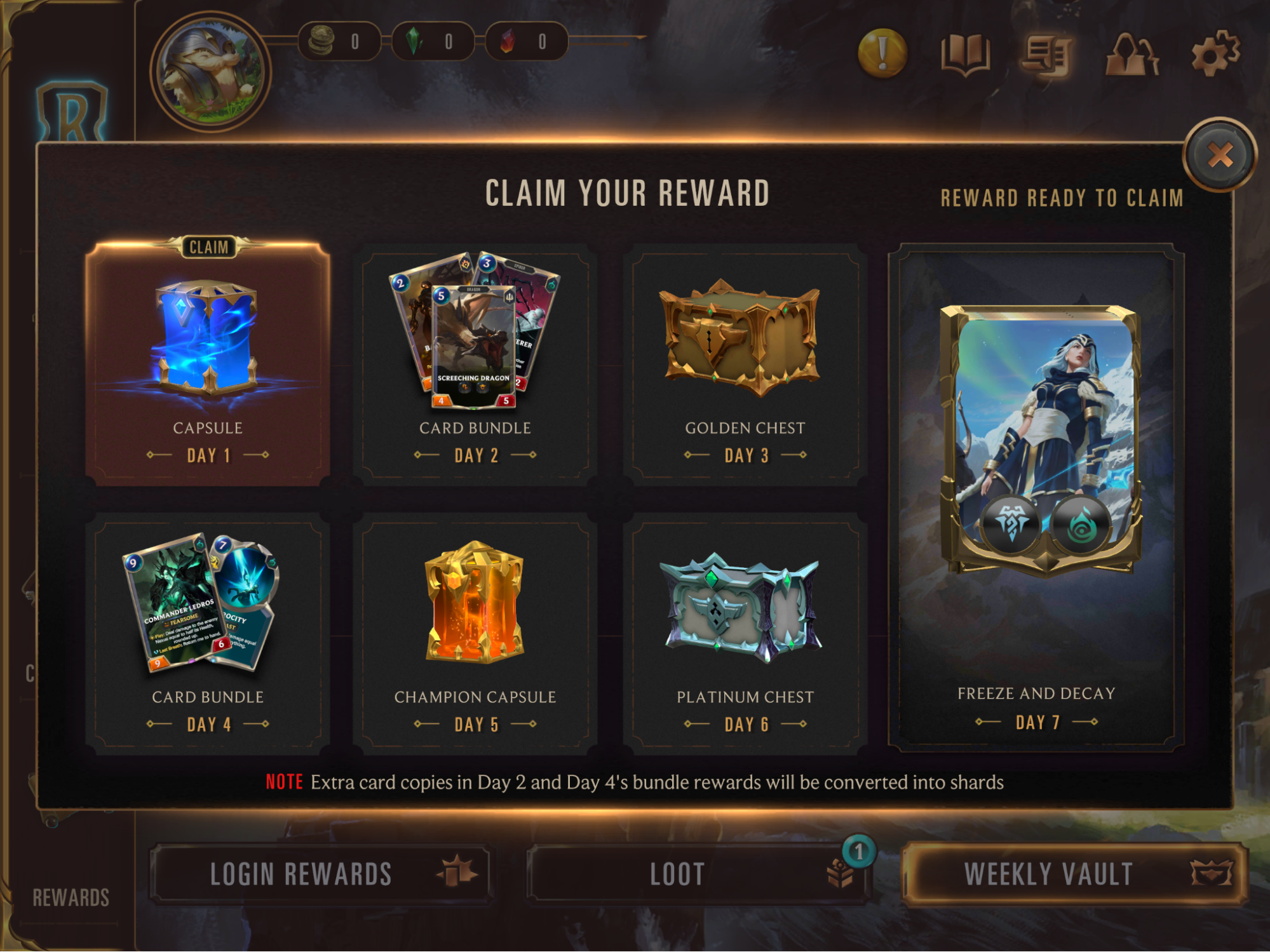 Rewards Menu