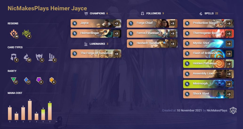 NicMakesPlays Heimer Jayce (LoR Deck)