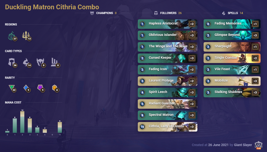 (1) Duckling Matron Cithria Combo (LoR Deck)