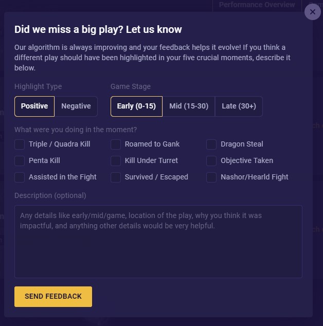 feedback form post game highlights