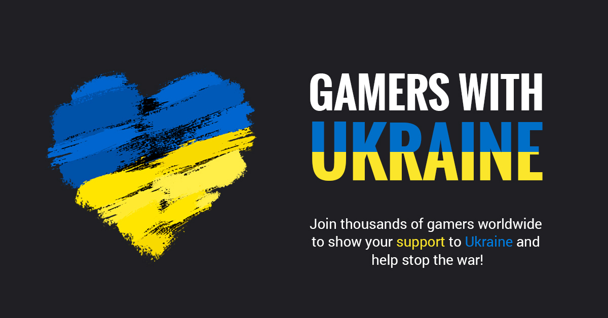 gamers with ukraine banner