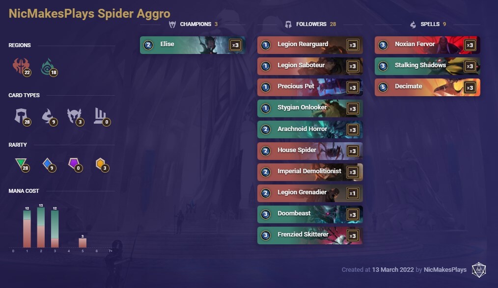 NicMakesPlays Spider Aggro (LoR Deck)