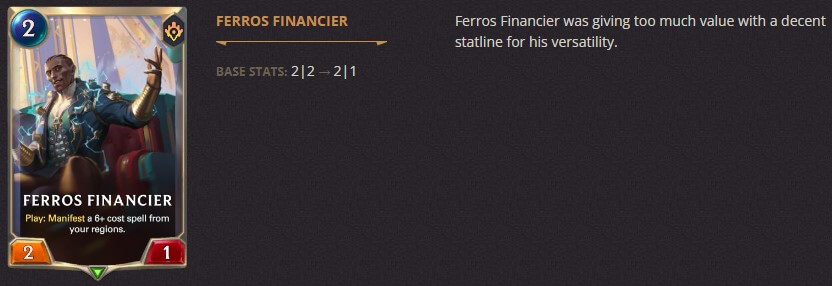 ferros financier balance change