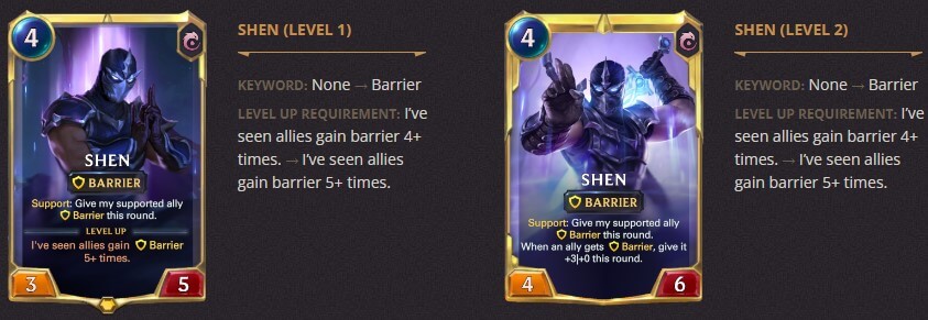 shen level 1 and 2 balance change