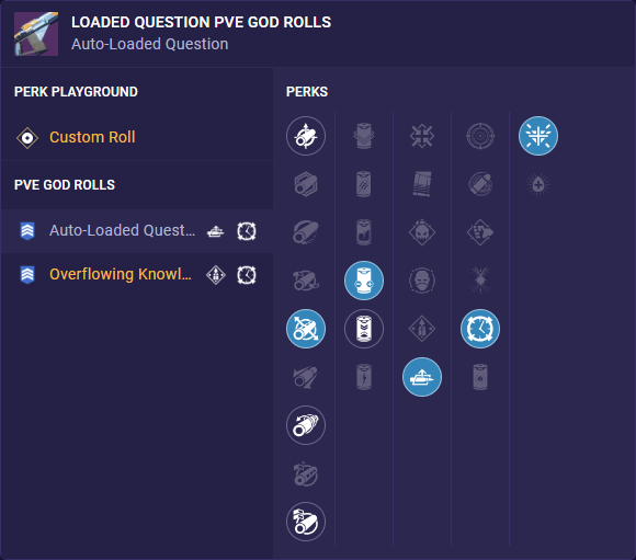 loaded question pve god rolls