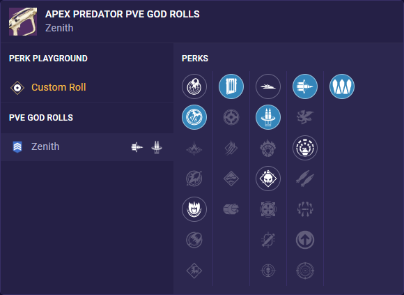 apex predator pve god rolls