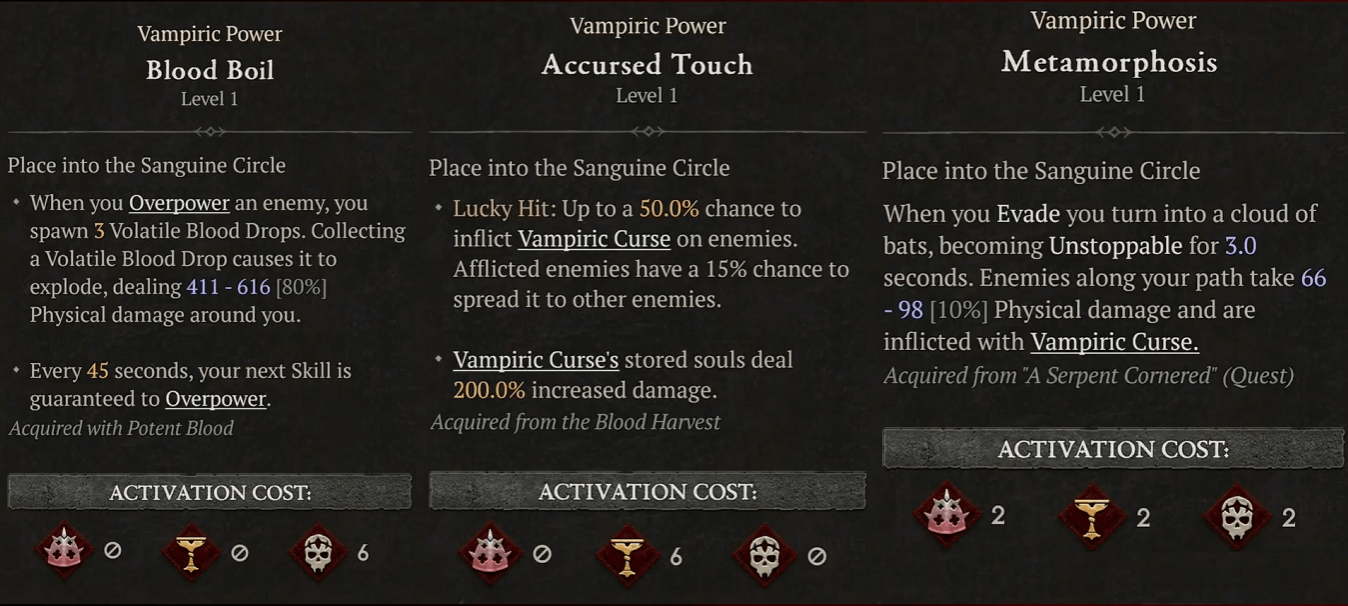 vampiric power activation costs examples