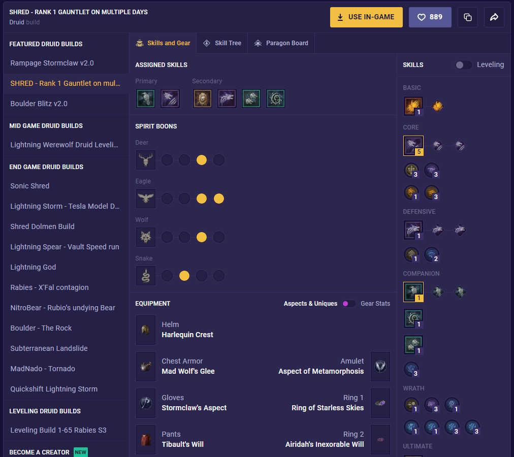 shred rank 1 gauntlet druid build