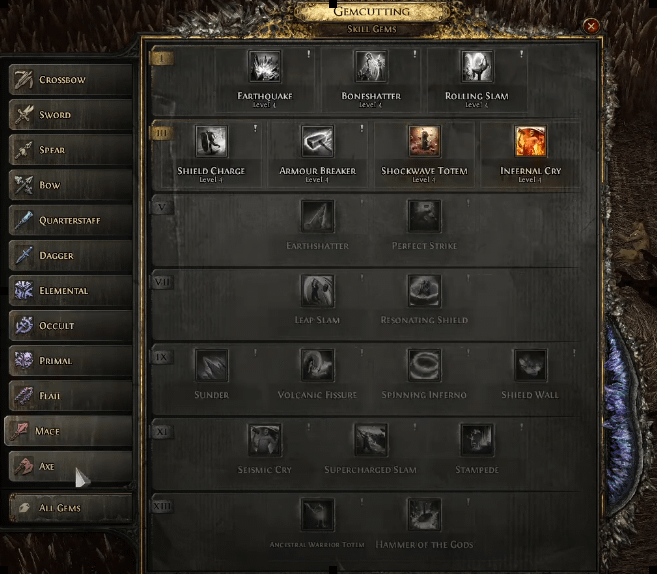 PoE 2 Mace Skill Gems